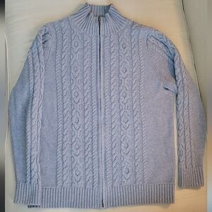 LLBean 100% cable knit zippered sweater gray large